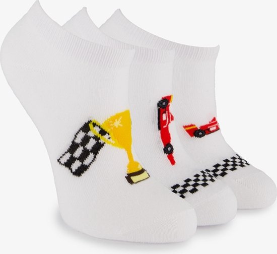 3 paar sneaker sokken wit met raceauto