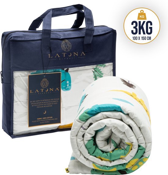 Latona Blanket® Verzwaringsdeken Kind 3kg - Weighted Blanket - Dinoprint - 100 x 150cm - 100% polyester - 7-laags
