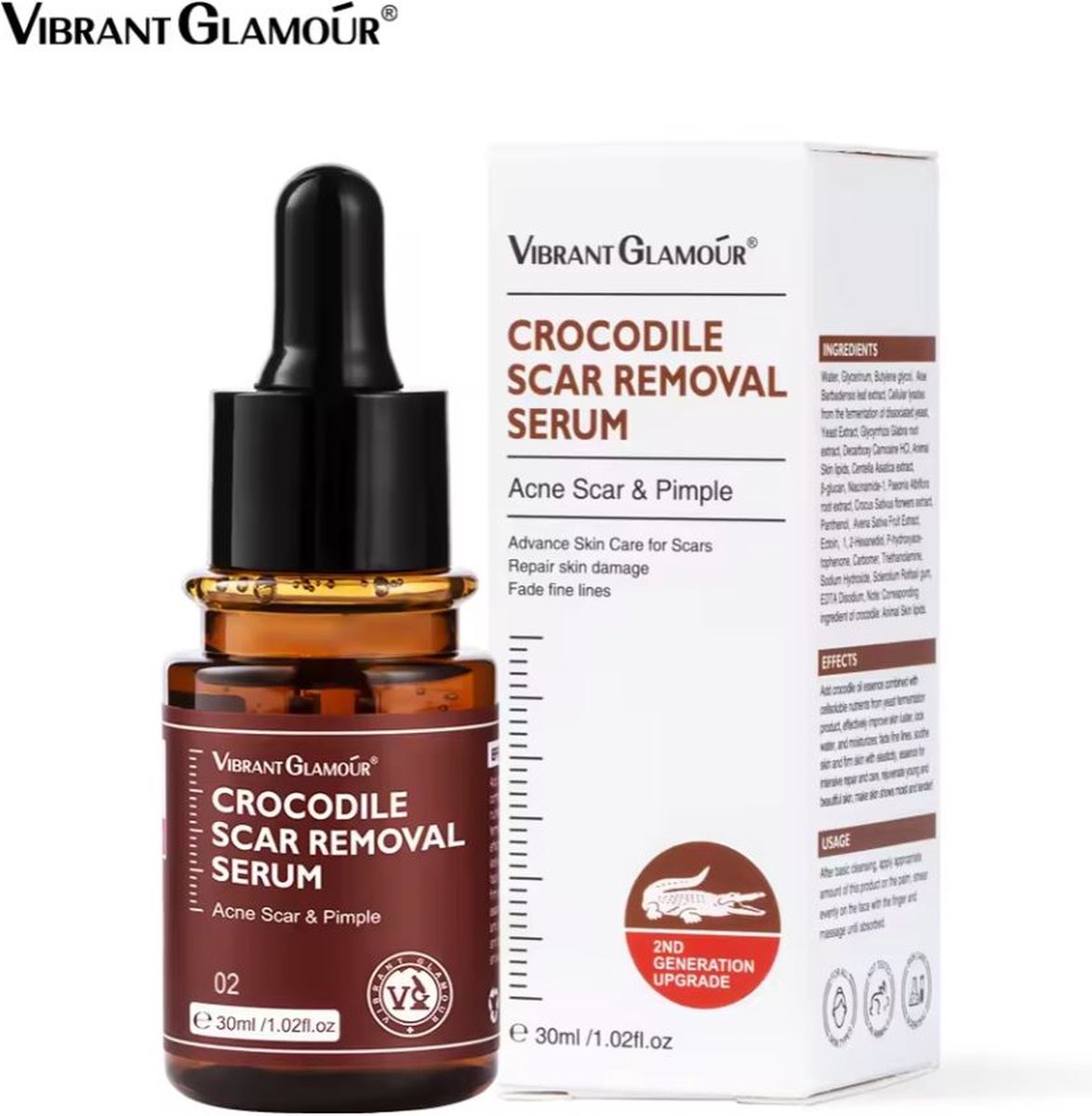 VIBRANT GLAMOUR Crocodile Scar Removal Serum - litteken Verwijderen - Litteken serum - Acne serum - Krokodil serum - Pigmentvlekken - Anti acne Collageen - Gezichtsverzorging - Tegen pigmentvlekken