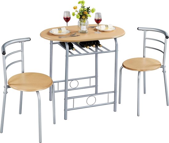 HOMCOM Eettafel Set Met 2 Stoelen, Compacte Set Van Tafel En Stoelen Voor Eetkamer Woonkamer Keuken Met Metalen Frame~1sdsj9jjhno01