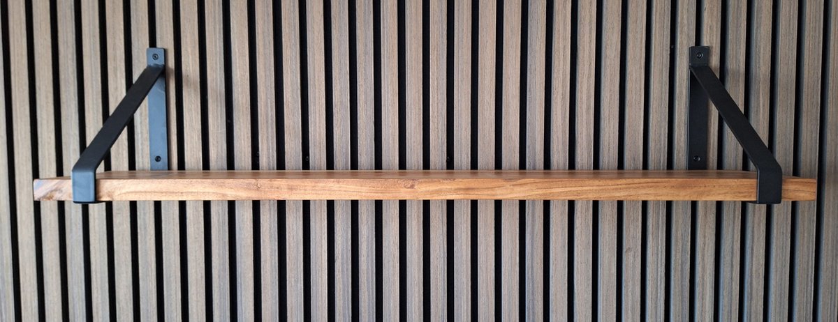 Hoexs - Acacia Hout - 80 cm - Inclusief Plankdragers Zwart - Boekenplank - Boekenrek - Wandplank - Inclusief Bevestigingsmateriaal - Industrieel