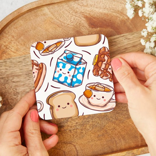 Foto: Onderzetter set van 4 kawaii motief wit onderleggers voor glazen glas onderzetters voor op tafel coasters vierkant met ronde hoeken glanzende bovenkant kurken onderkant cadeau voor haar moederdag cadeau cadeau voor collega