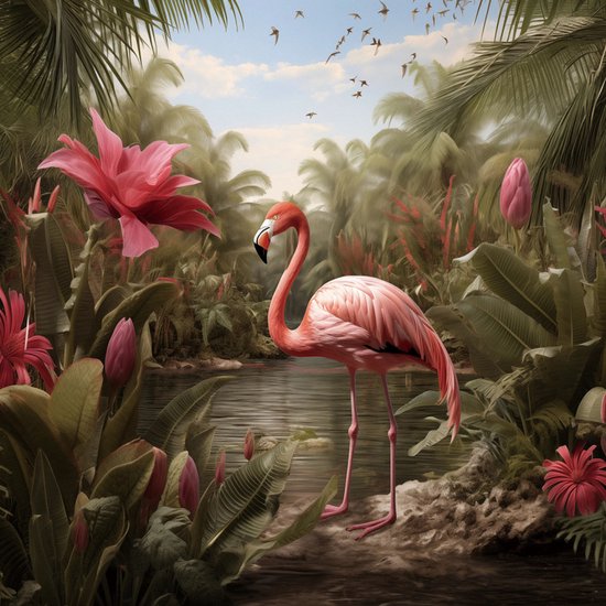 Glasschilderij 80x80x0.4 Flamingo