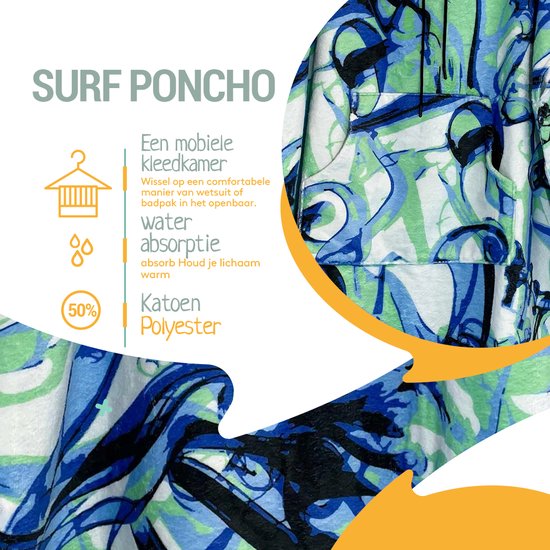 ABSRB Surfponcho Swirl volwassenen - Sneldrogend, comfortabel en absorberend - One size - 50% katoen en 50% polyester - poncho