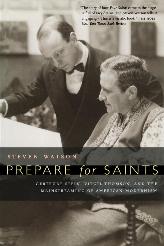 Zwart-witfoto van Gertrude Stein en Virgil Thomson op de boekomslag Prepare for Saints door Steven Watson.