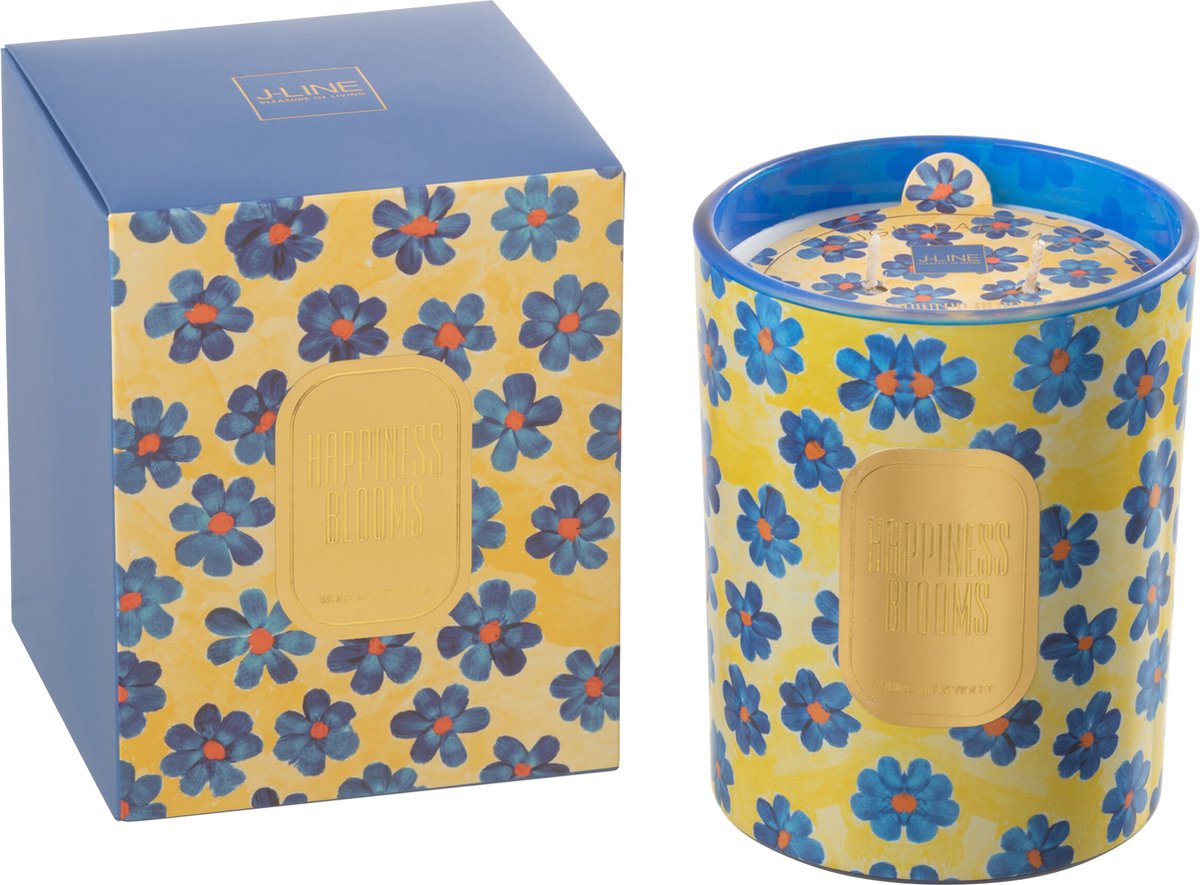 J-Line geurkaars Hapiness Blooms - White Musk Violet - blauw/geel - large - 70U Multi