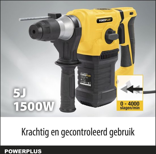 Gele Powerplus klopboormachine met 5J en 1500W, 0-4000 slagen/min.
