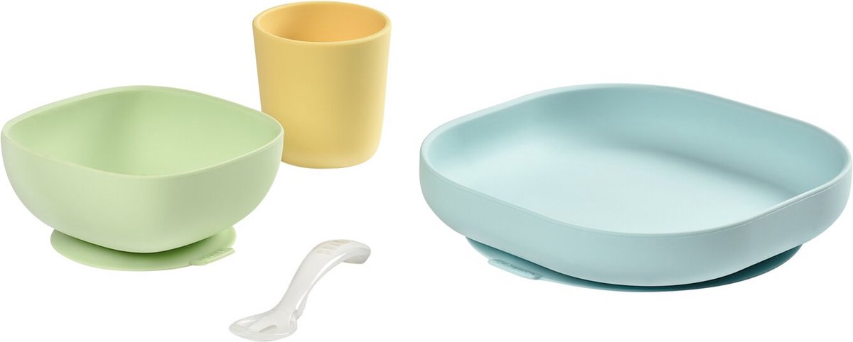 Goedkoopste Béaba - Silicone maaltijdset - Kinderservies - 4-delig - Groen/geel