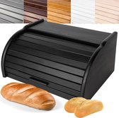 Houten Broodtrommel Zwart | 38 x 285 x 175 cm (+/- 1cm) | Natuurlijk Beukenhout | Container met Roltop | Brooddoos voor Elke Keuken | Perfect voor Droogvoer bread box