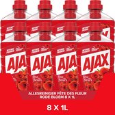 Ajax Allesreiniger Fête des Fleur Rode Bloem - 8 x 1L - Multi oppervlakken allesreiniger - Voordeelverpakking