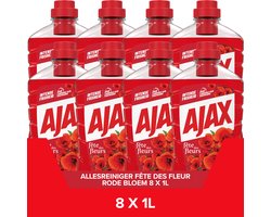 Ajax Allesreiniger Fête des Fleur Rode Bloem - 8 x 1L - Multi-Oppervlakken Allesreiniger - Voordeelverpakking