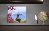 Inductieplaat Beschermer - Bloesembomen voor Traditione Molen in Nederland - 58x51 cm - 2 mm Dik - Inductie Beschermer - Bescherming Inductiekookplaat - Kookplaat Beschermer van Zwart Vinyl