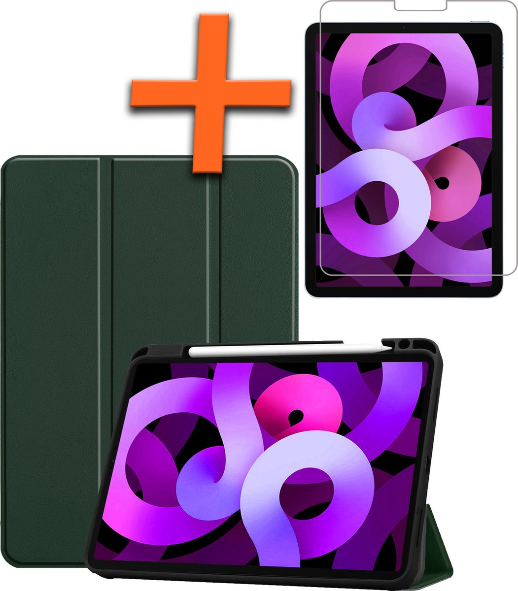 Hoesje - Geschikt voor Apple iPad Air 6 (2024) - 11 inch - 6e Generatie - M2 - Met Screenprotector - Trifold Bookcase - Hard Cover Case - Met Uitsparing Geschikt voor Apple Pencil - Hardcover Book - Tablet Hoes - Donkergroen