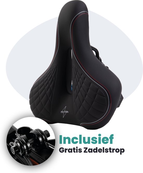 Voltano Zen Fietszadel Met Antislip Gelpads - Zwart / Rood - Uitsparing - Inclusief Zadelstrop - Unisex