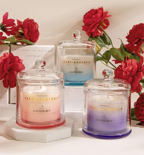 Bougie - Tasse en Verres avec couvercle - Violet - Bougie Aromathérapie de Luxe - Bougie figure - Cadeau - Bougie parfumée - Décoration - Sham's Art