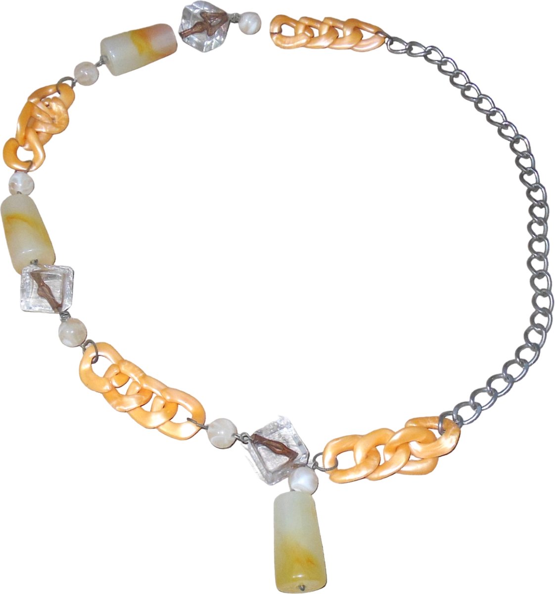 Ketting met diverse schakels en patronen zilver-oranje-transparant