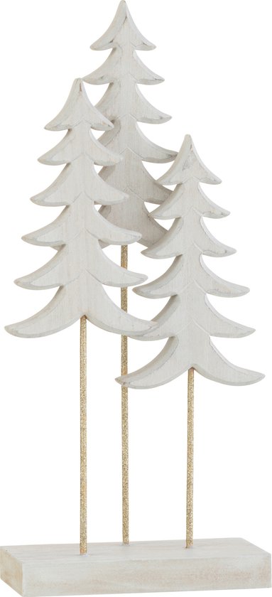 J-Line décoration Sapins Sur Pied 3 - bois - blanc/or - large