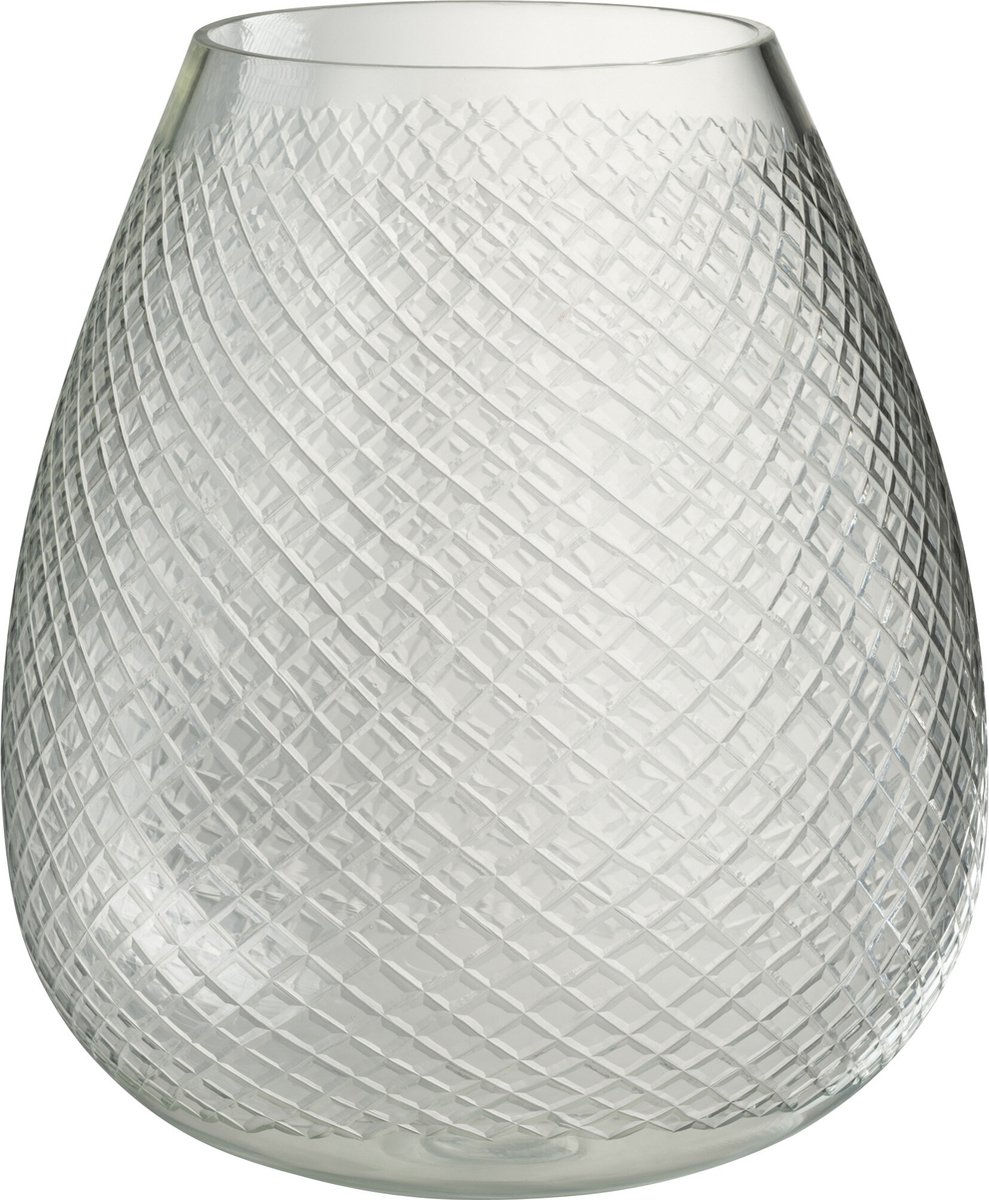 J-Line vaas Geruit - glas - transparant - large - Ø 25.5 cm
