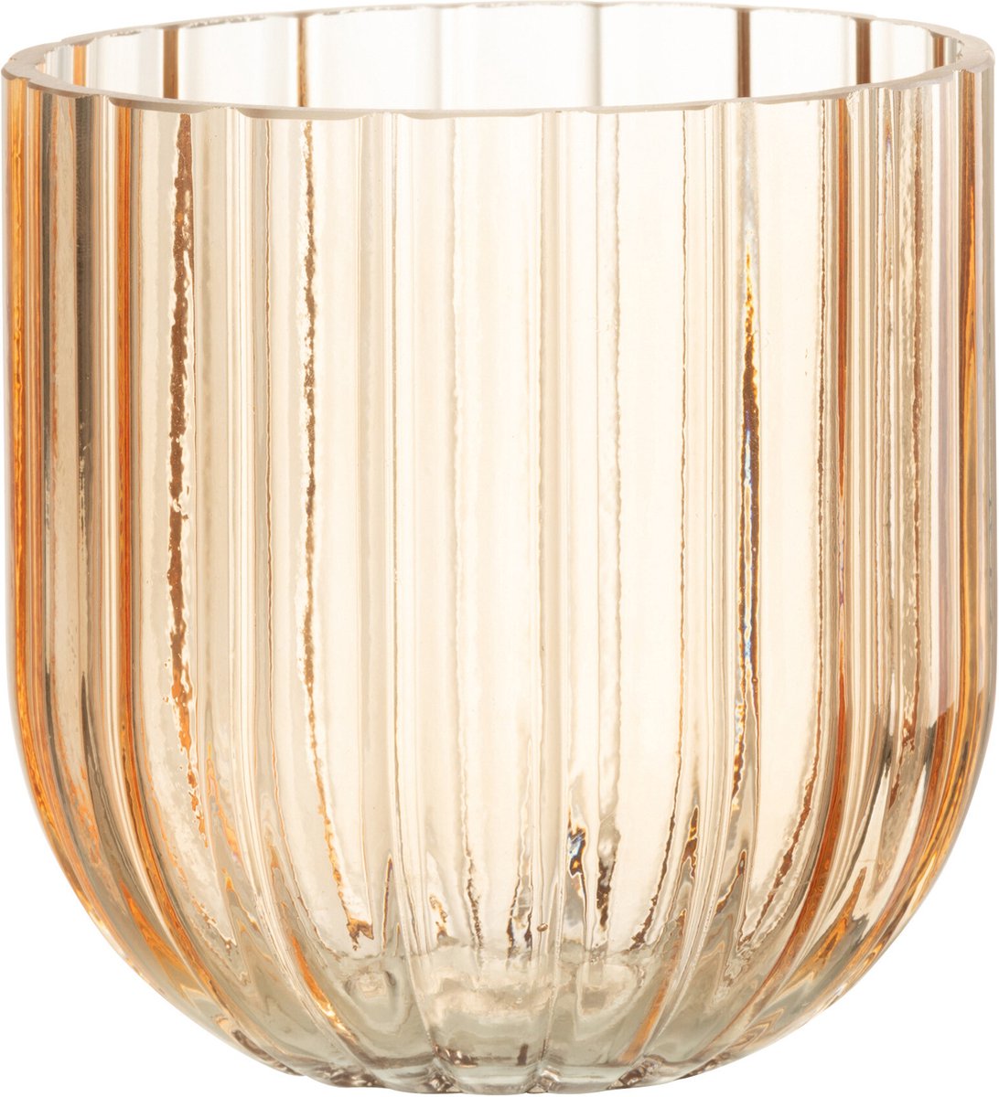 J-Line vaas Yari Strepen - glas - transparant/perzik - small - Ø 15 cm Roze
