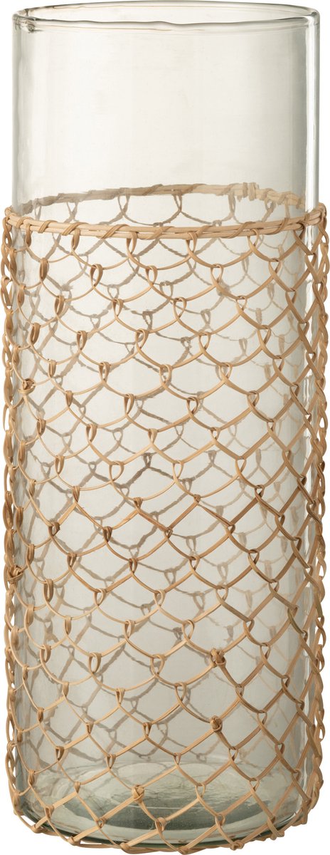 J-Line vaas Breiwerk - glas/riet - transparant - large - 42.5 cm hoog