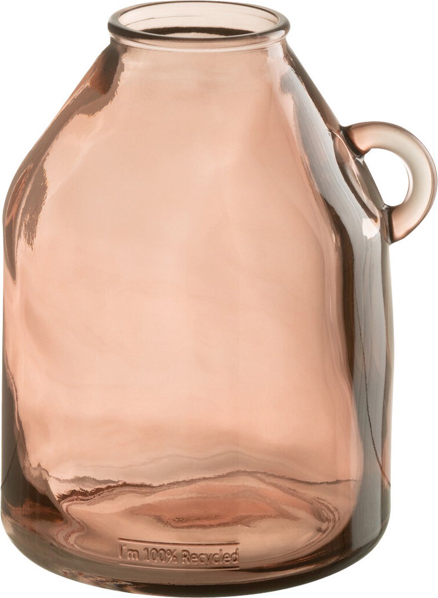 J-Line vaas Handvat Cilinder - glas - lichtroze - small - 25 cm hoog