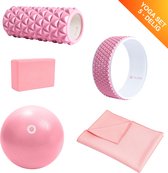 Pure2Improve 5-Delige Yoga Set - Roze - Yoga Roller - Yoga Handdoek - Yoga Bal - Yoga Blok - Yoga Wiel