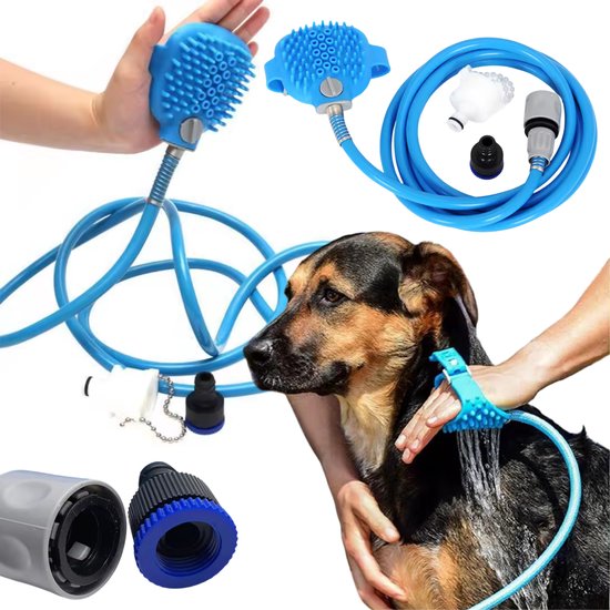 Pet Bathing Tool indoor & outdoor| Hondendouche | Hondenbad | Hondenborstel | Hondenkam | Hondenwassen | Hondenzwembad | Honden | Tuinslang - Blauw