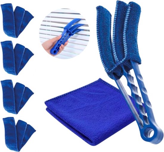 Jaloezie reiniger met 4 vervangdoekjes en microvezeldoek – blauw