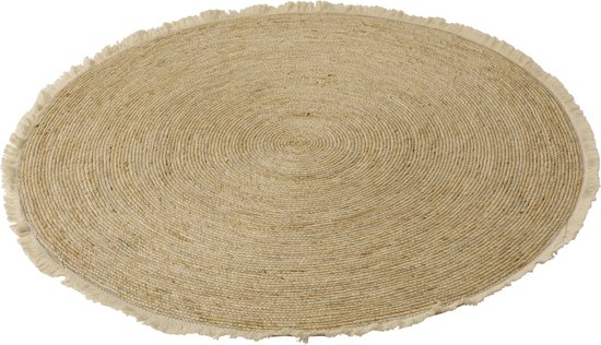 J-Line tapijt Kwastjesband - jute/katoen - beige/wit