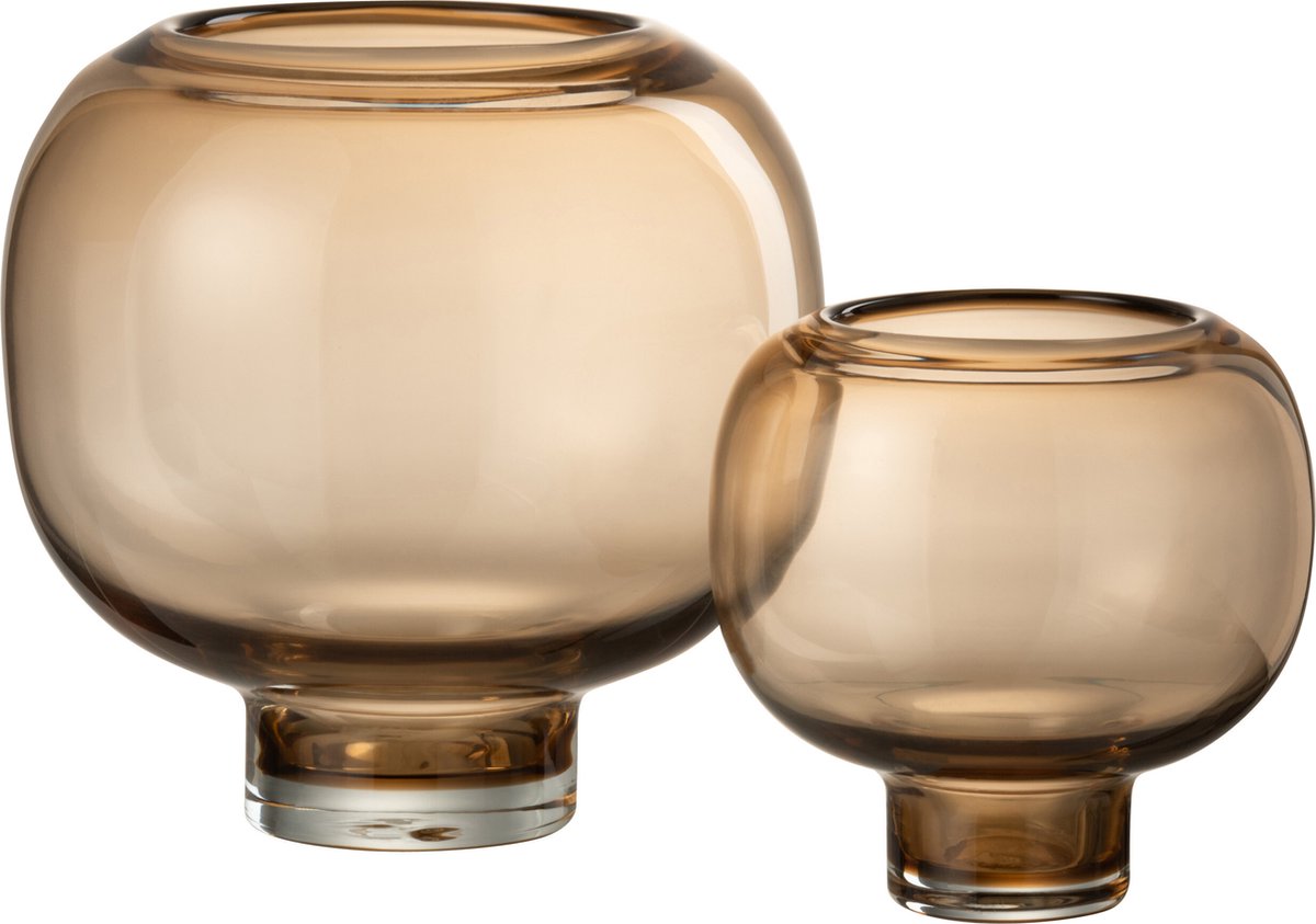 J-Line vaas Op Voet Rond - glas - lichtbruin - large - Ø 20.5 cm