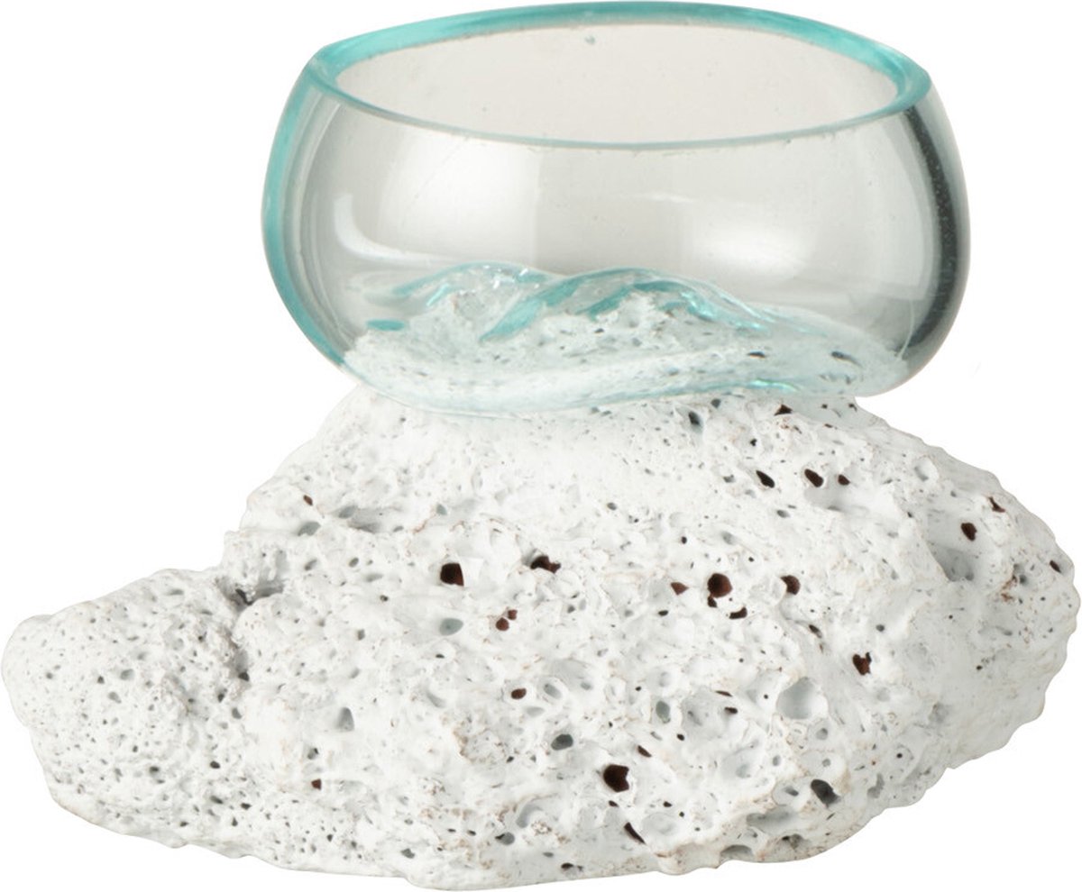 J-Line vaas Op Voet Lava - steen/glas - wit/transparant - extra small - Ø 10 cm