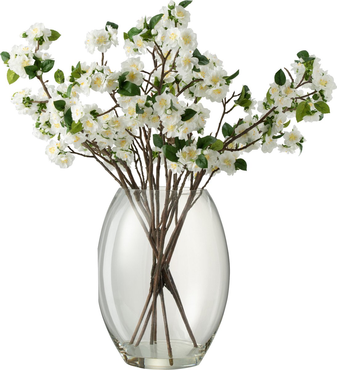 J-Line bloesem In Vaas - kunststof - glas - wit - extra large - Ø 70 cm
