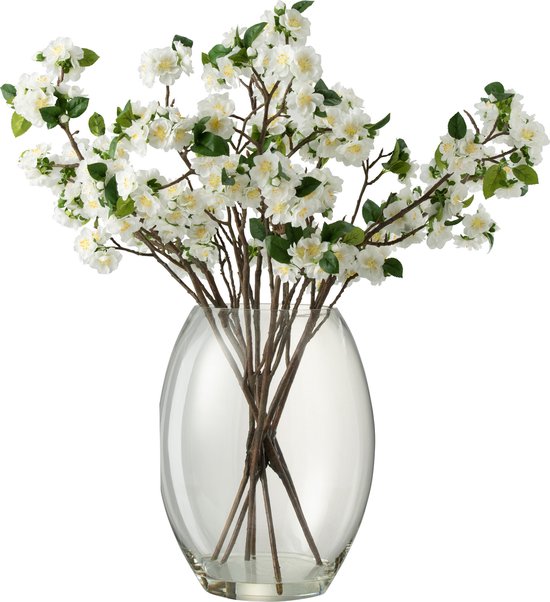 J-Line Fleur en vase - plastique - verre - blanc - extra large