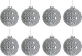 Bol.com J-Line Doos Van 8 Kerstbal Rond Patroon Glas Antiek Grijs Small 8Cm aanbieding