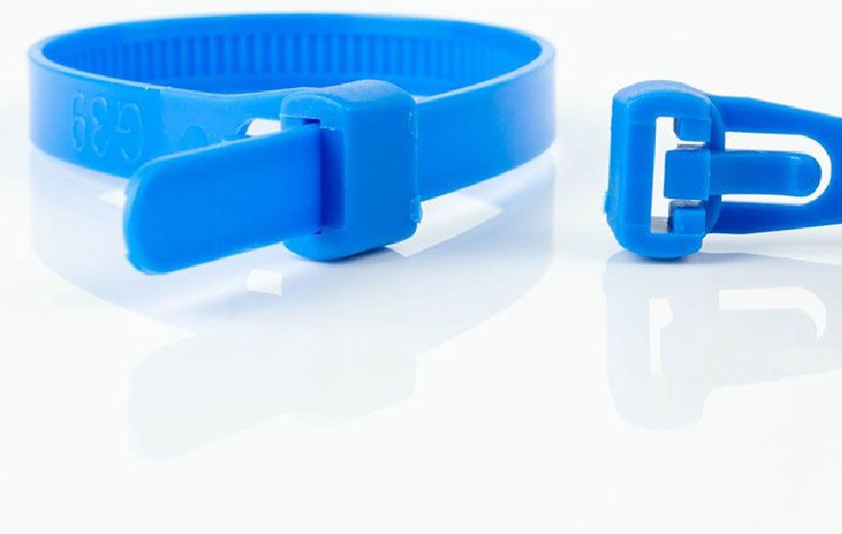 Hersluitbare Kabelbinders - 250 x 7,6mm - Trekkracht tot 22,2kg - 100 stuks - Blauw