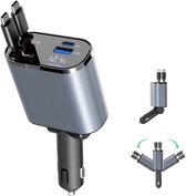 Autolader USB-C en USB-A - Compact en uittrekbaar - Snellader iPhone - Zwart