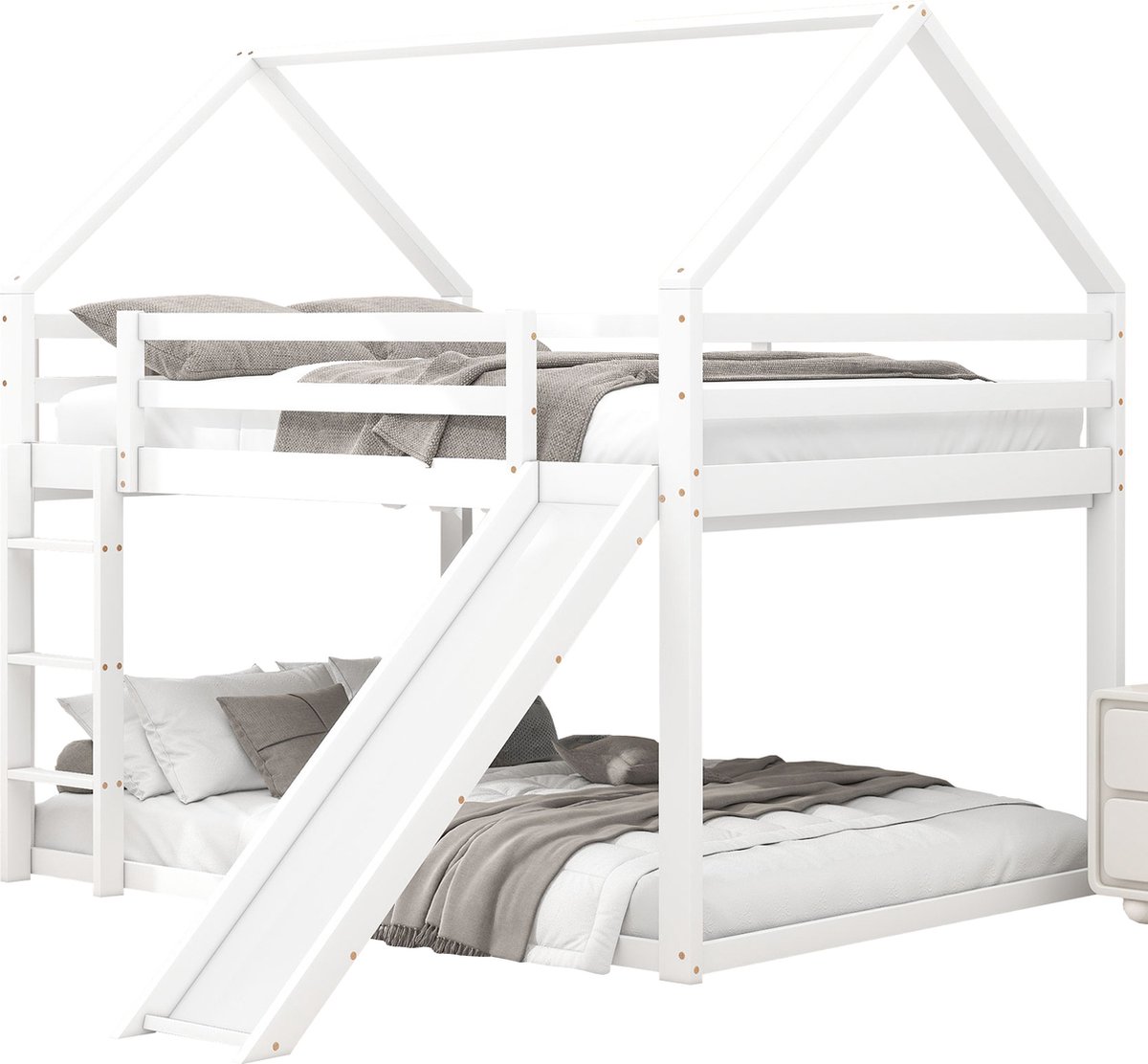Merax Stapelbed 140 x 200 cm - Hoogslaper Met Glijbaan en Ladder - Bed voor Kinderen - Wit