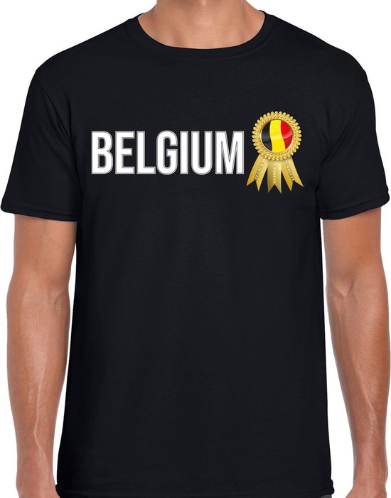 Zwart T-shirt met de tekst BELGIUM en een Belgische vlag in een medaille.