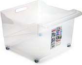 Plasticforte opberg Trolley Container - transparant - op wieltjes - L39 x B38 x H26 cm - kunststof - opslag box/bak - 38 liter