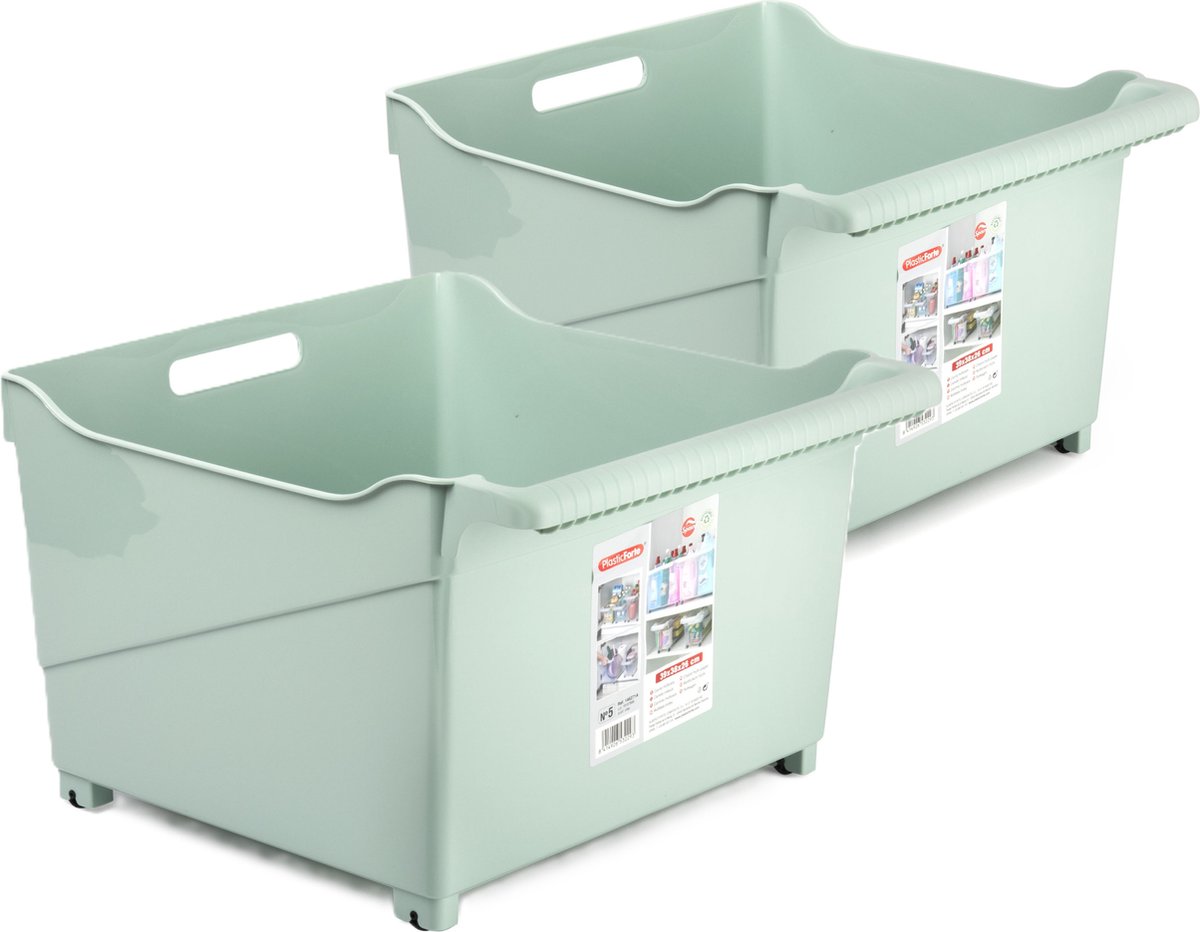Plasticforte opberg Trolley Container - 2x - mintgroen - L39 x B38 x H26 cm - kunststof