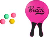 Gebro strand Beachball set - hout - roze - strand sport speelset - met 5x balletjes - speelgoed - kinderen en volwassenen