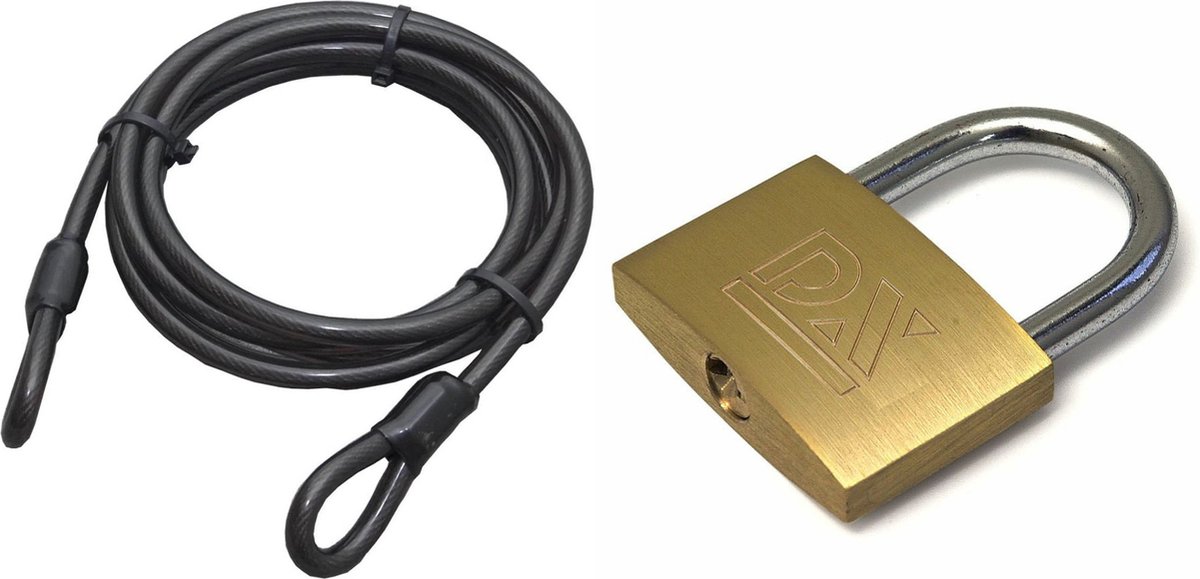 ASF Fischer staalkabel met hangslot 50 mm - kabel geplastificeerd 10m x 8mm - met sleutels - spullen vastzetten - anti diefstal