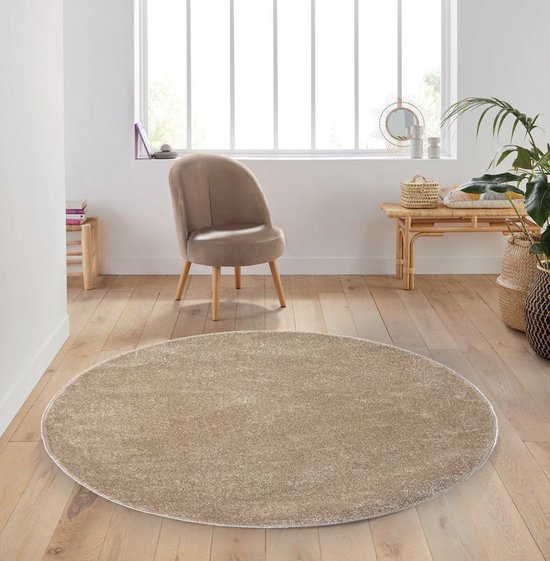 Flycarpets Mono Modern Effen Vloerkleed Rond - Beige - 120 cm