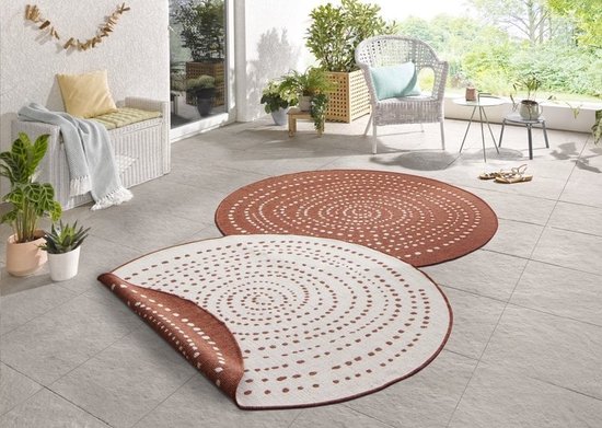 Flycarpets Omkeerbaar Vloerkleed - Binnen & Buitenkleed Bali- Terra / Creme - 140x140 cm