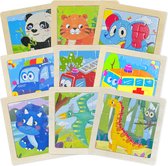 Puzzle enfant Bois - Puzzle 9 pièces - 9 puzzles - Puzzle en bois - Forfait économique - Animaux - Voitures - Dinos