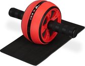 Fitnesswiel met kniemat voor thuis - Antislip buikspiertrainer met handgrepen in het rood ab wheel