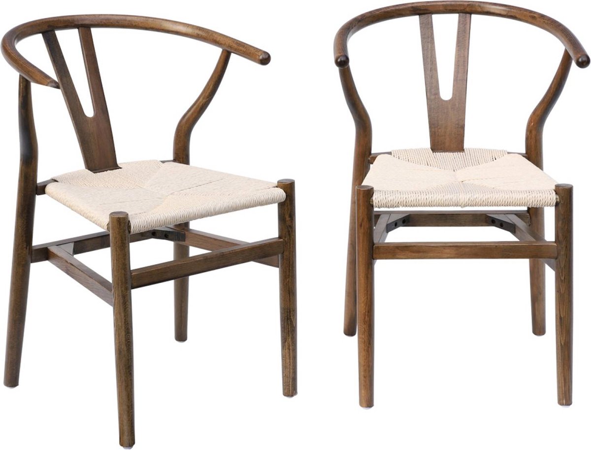 sweeek - Set van 2 stoelen van hout met touw vintage - cecile
