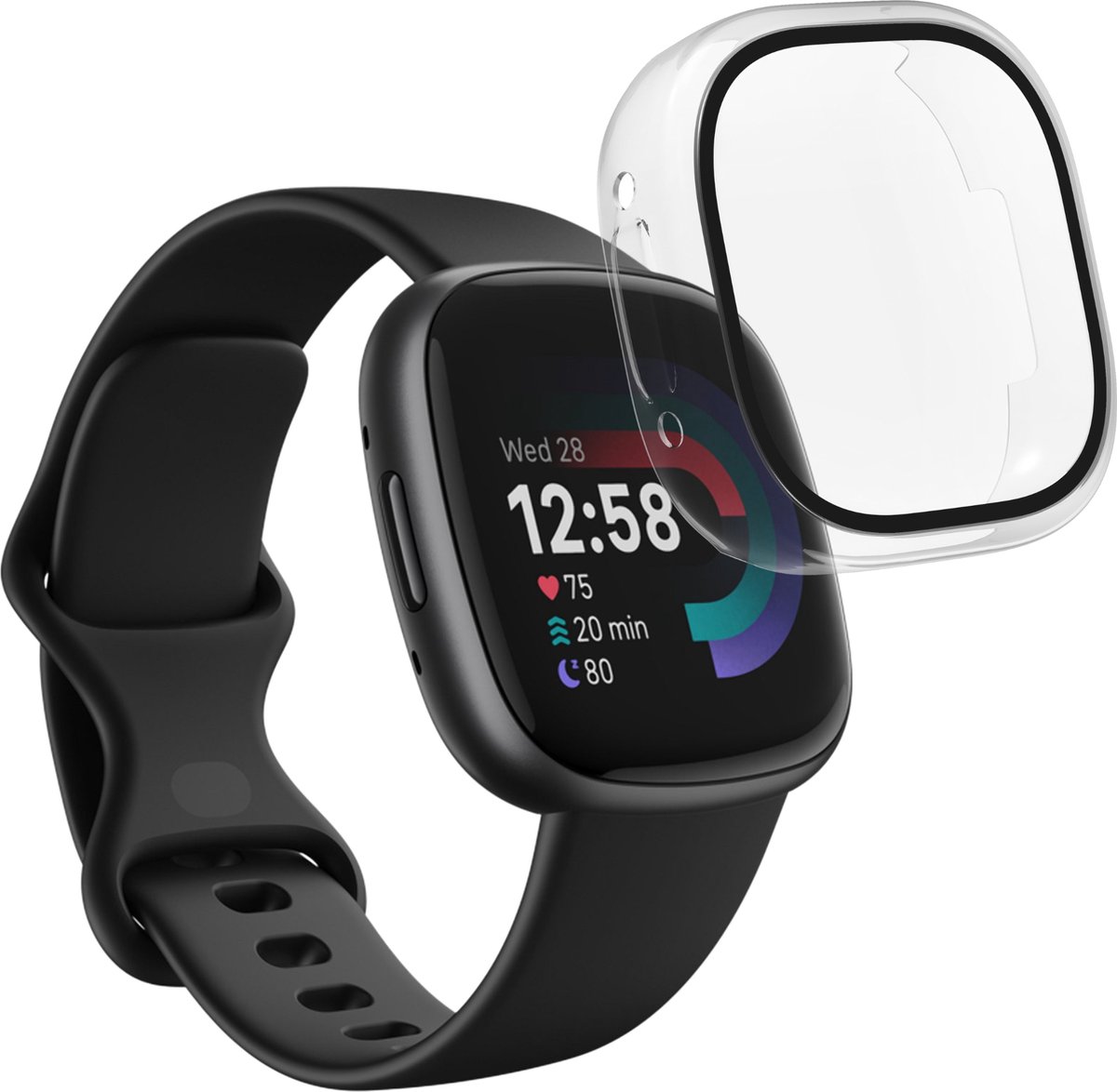 Hoesje voor Fitbit Versa 4 / Sense 2 - Harde beschermhoes transparant scherm gehard glas