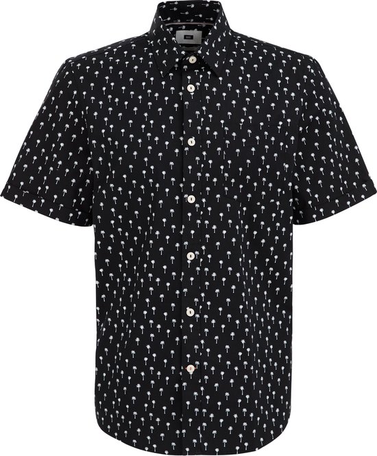 WE Fashion Heren korte mouw geprint poplin overhemd met stretch bol