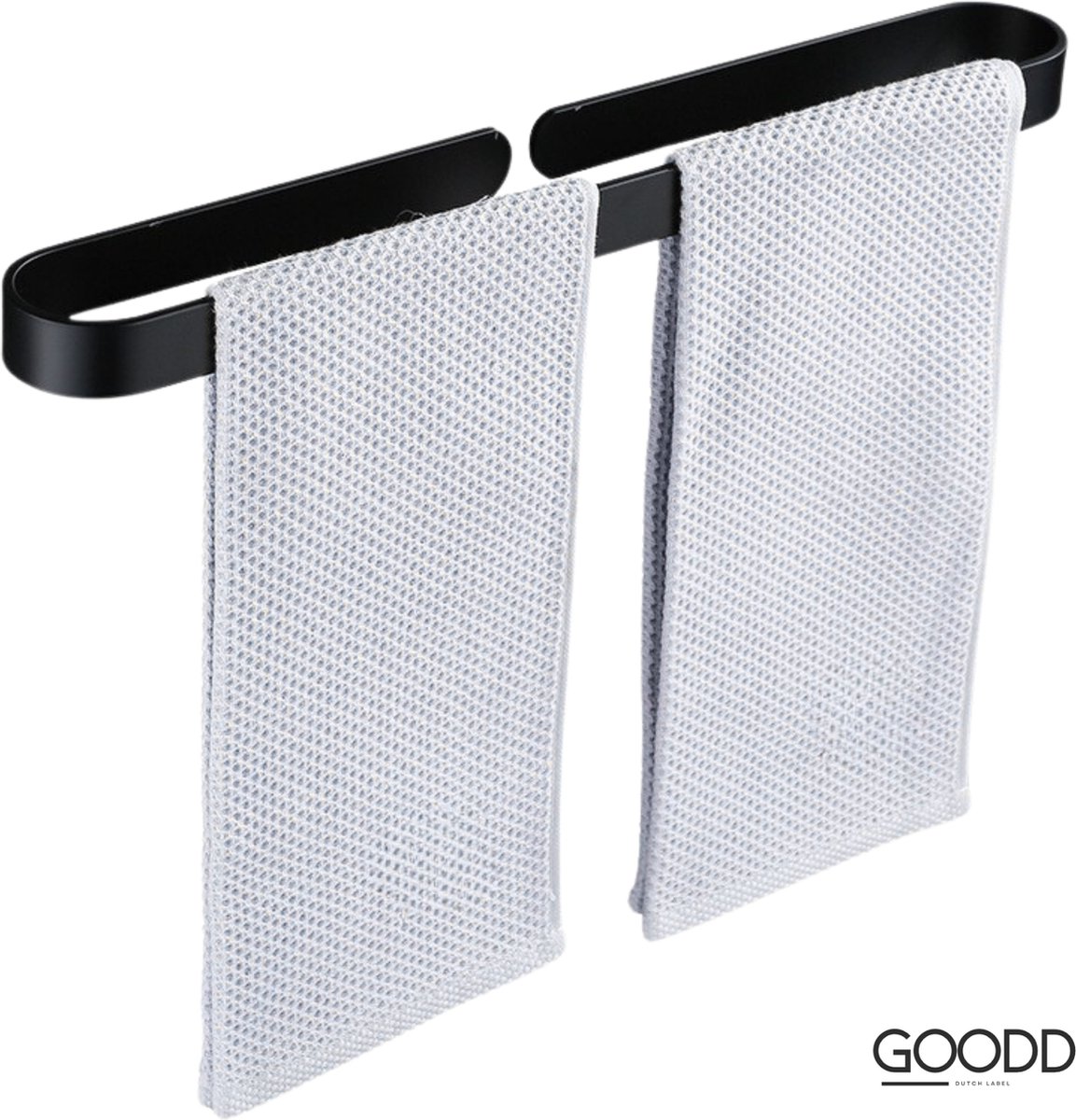GOODD® - Handdoekrek - Handoekhouder - 60 cm - Zwart - Badkamer of Toilet - RVS - Zonder boren